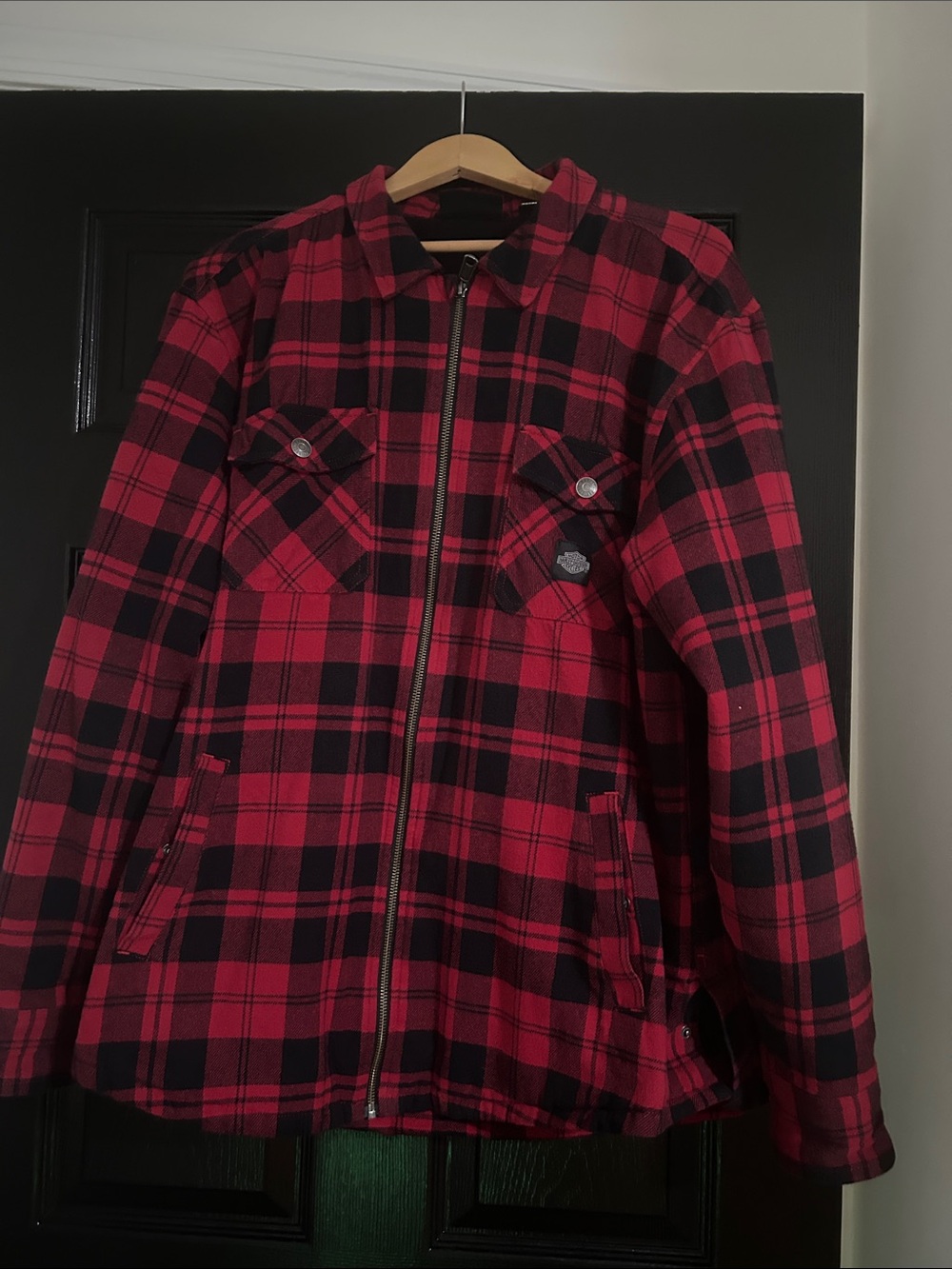 Harley-Davidson Red and Black Plaid Zip Jacket